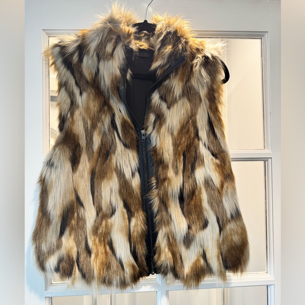 Guess Black and Brown Faux Fur Vest